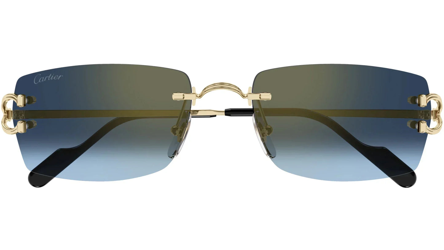CARTIER CT0550S 002 Gold Blue Rectangular Sunglasses