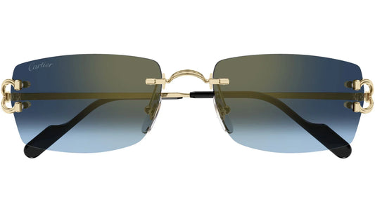 CARTIER CT0550S 002 Gold Blue Rectangular Sunglasses