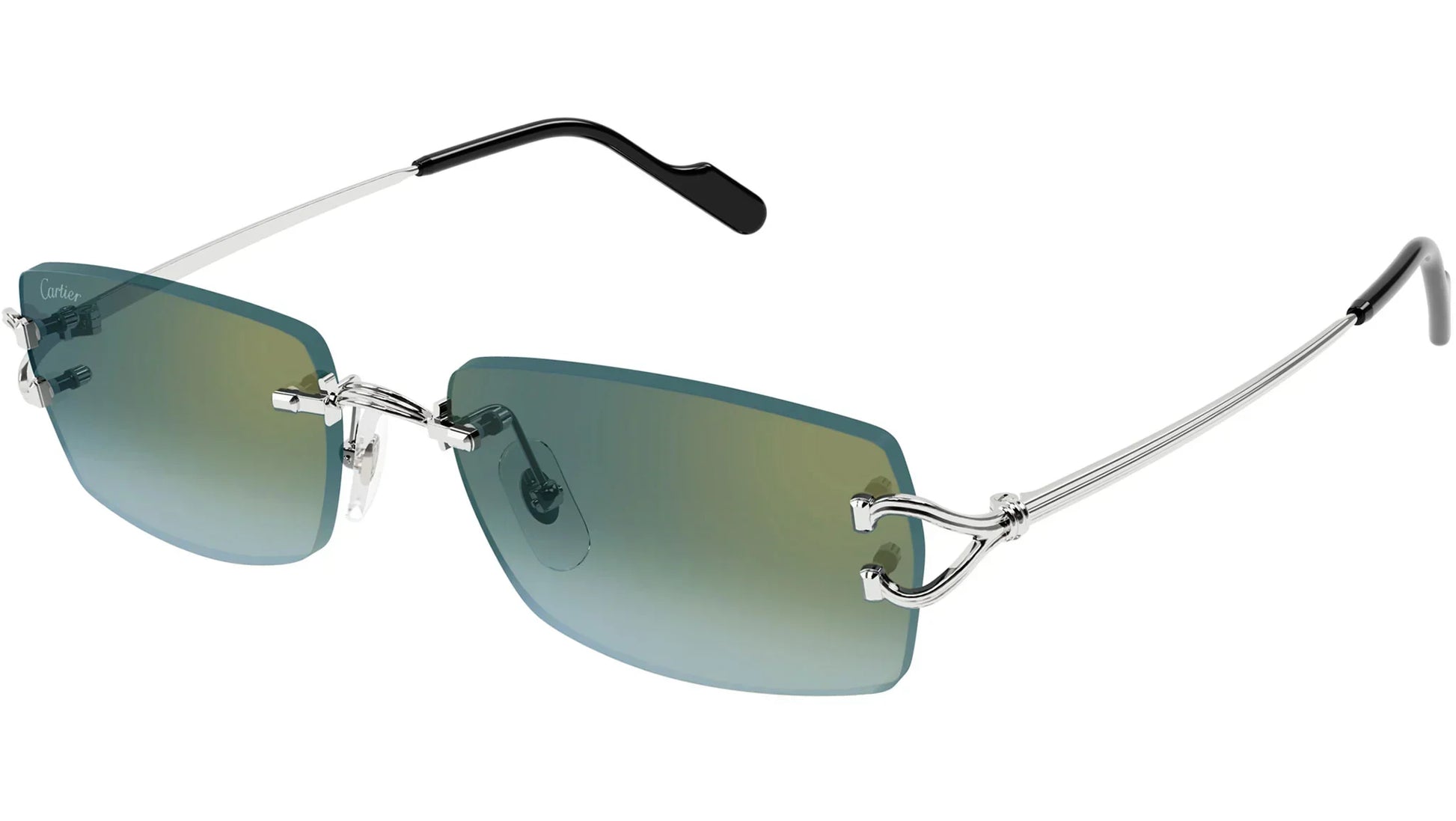 CARTIER CT0550S 004 Silver Green Rectangular Sunglasses