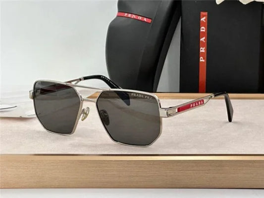 Prada Men's Black / Silver Grey Lens Aviator 51-18