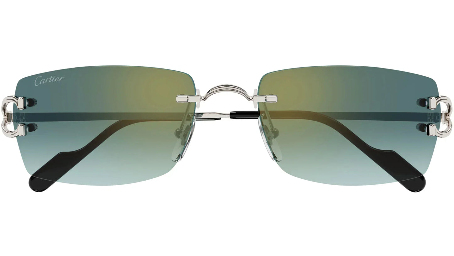 CARTIER CT0550S 004 Silver Green Rectangular Sunglasses