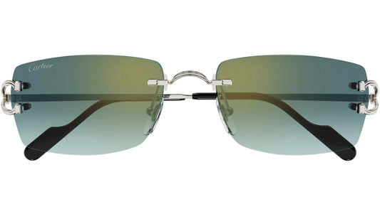 CARTIER CT0550S 004 Silver Green Rectangular Sunglasses