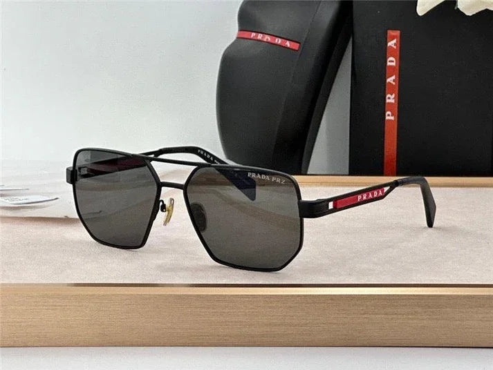 Prada Men's Black / Silver Grey Lens Aviator 51-18