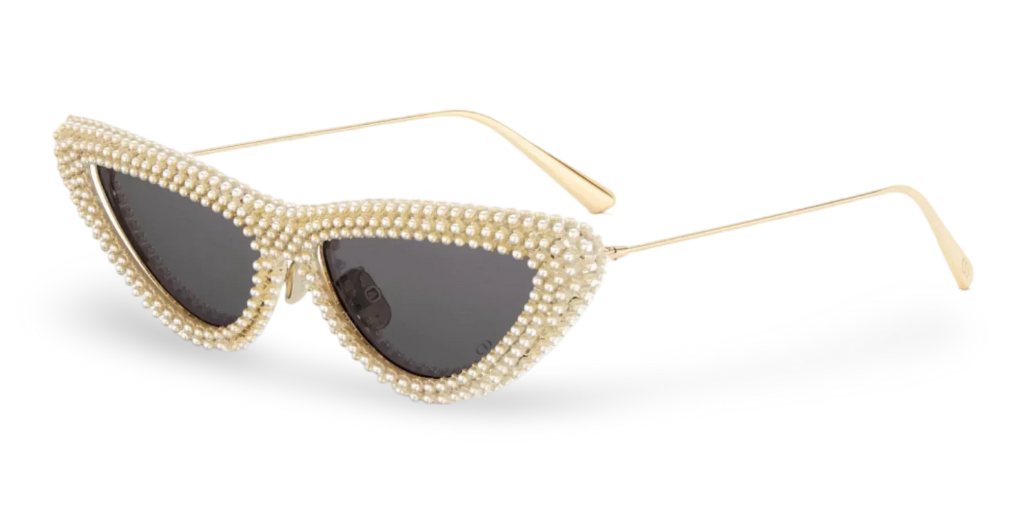 Dior Occhiali Da Sole a Farfalla Oro Con Perle Bianche